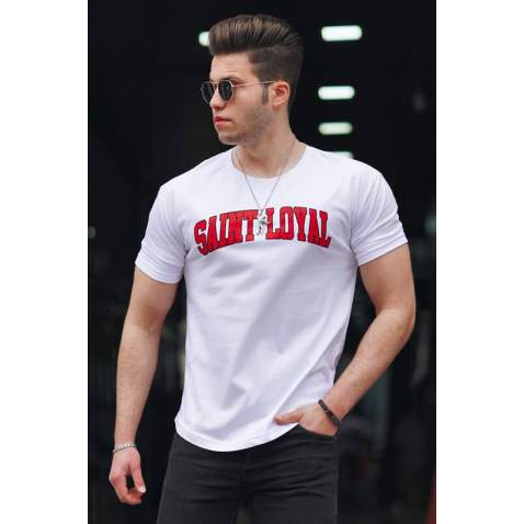 Madmext White Printed T-shirt for Men 4630 - Beyaz