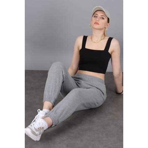 Mad Girls Smoke Gray Plain Sweatpants MG304 - Füme