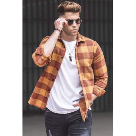 Madmext Men Plaid Orange Shirt 4664 - Turuncu