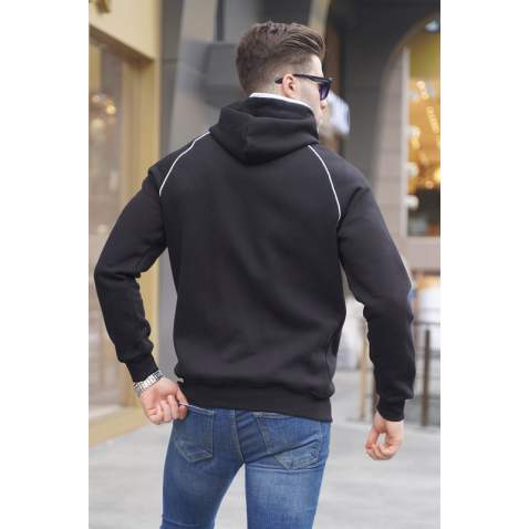 Black Hooded Zip-Down Sweatshirt 4701 - Siyah