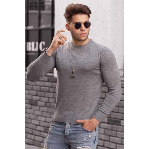 Madmext Gray Crew-Neck Basic Knitwear Jumper 4673 - Gri