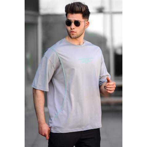 Madmext Gray Oversize Printed T-shirt for Men 5234 - Gri