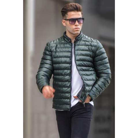 Khaki Green Basic Leather Jacket 9098 - Haki yeşili