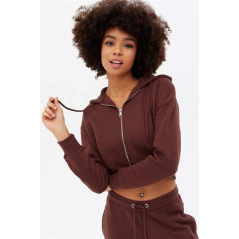 Mad Girls Cropped Brown Sweatshirt MG1355 - Kahverengi