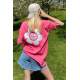 Women Printed Oversize Fuchsia T-Shirt - Pembe