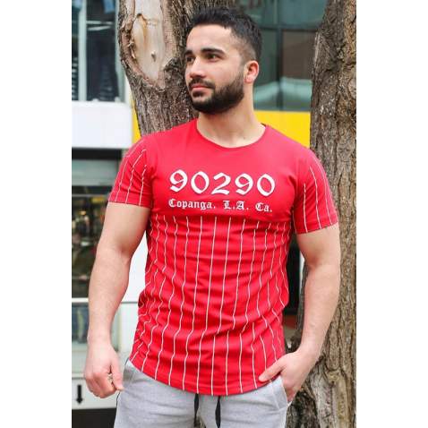 Madmext Red Striped T-shirt for Men 2863 - Kırmızı