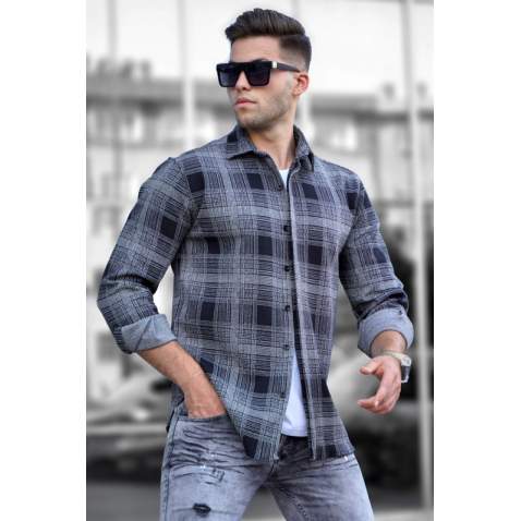 Madmext Men Gray Plaid Shirt 5510 - Gri