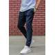 Madmext Navy Blue Striped Trousers Mad4084 - Lacivert