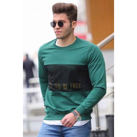 Madmext Green Printed Sweatshirt 4182 - Yeşil