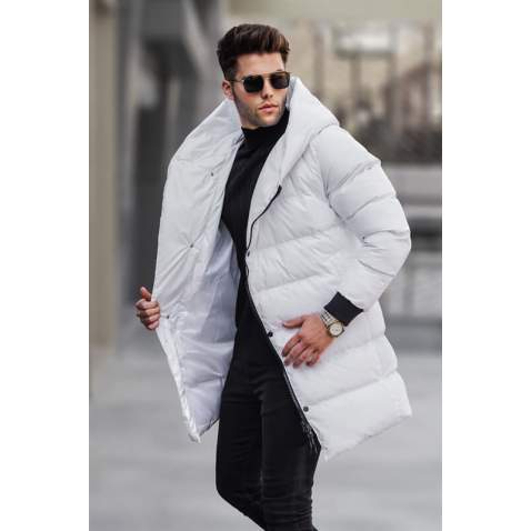 White Hoodie Long Puffer Jacket 5743 - Beyaz