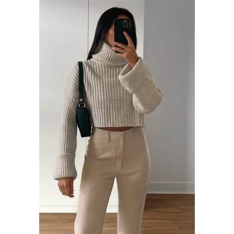 Mad Girls Beige Turtleneck Sweater MG1402 - Bej