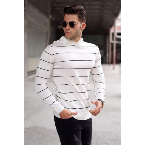 Madmext Men White Sweater With Hood 5623 - Beyaz