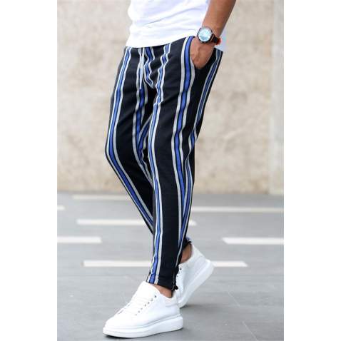 Madmext Black-Blue Striped Sweatpants 4086 - Sax mavi