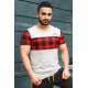 Madmext Grey Plaid T-shirt for Men 3004 - Beyaz