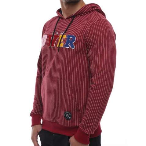 Burgundy Hooded Sweatshirt - Stripe Detailed 2788 - Bordo