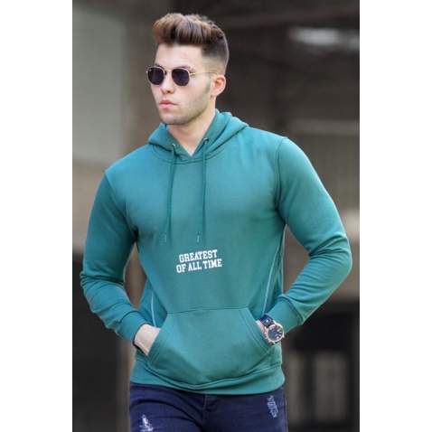 Madmext Men Printed Green Hoodie Sweatshirt 5292 - Yeşil