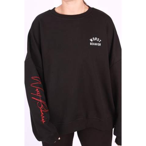 Mad Girls Printed Black Sweatshirt MG1180 - Siyah