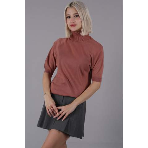 Dusty Rose High Neck Knitwear Sweater MG1565 - Gül kurusu