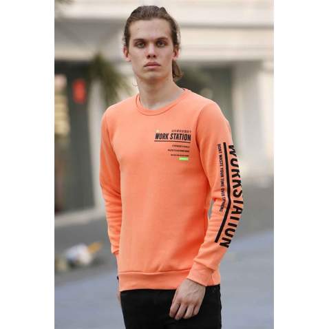 Madmext Neon Orange Printed Sweatshirt 4161 - Neon turuncu