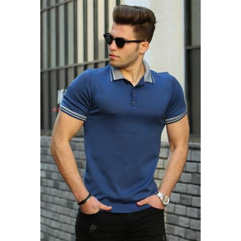 Madmext Blue Polo Shirt for Men 4536 - İndigo