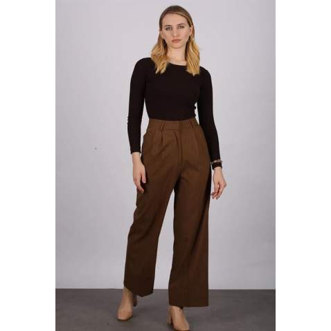 Mad Girls Striped Brown Palazzo Pants MG1332 - Kahverengi