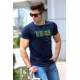 Madmext Navy Blue Printed T-shirt for Men 4478 - Lacivert