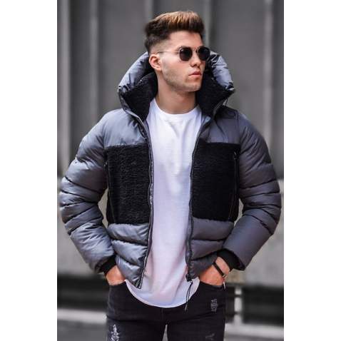 Madmext Men Smoke Gray Puffer Jacket With Fur 5135 - Füme