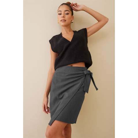 Women Anthracite Basic Skirt Short - Antrasit