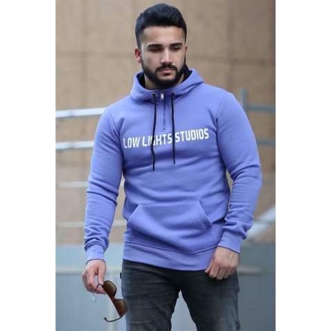 Madmext Purple Zipper Detailed Hoodie 4159 - Mor