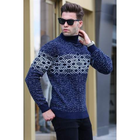 Navy Blue Turtleneck Knitwear Sweater 5970 - Lacivert