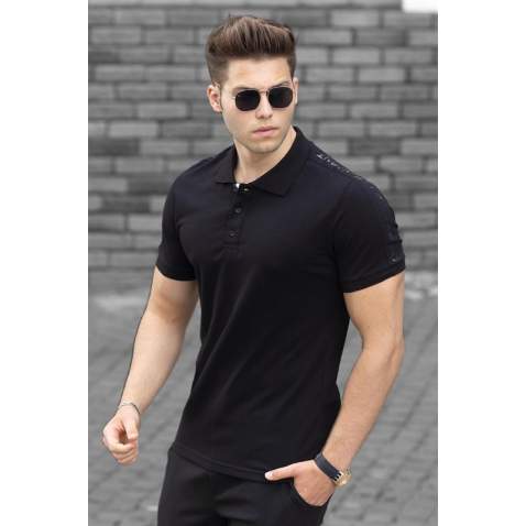 Madmext Black Striped Detailed Polo T-shirt 4585 - Siyah