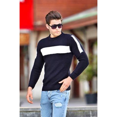 Madmext Navy Blue Crewneck Jumper 4361 - Lacivert