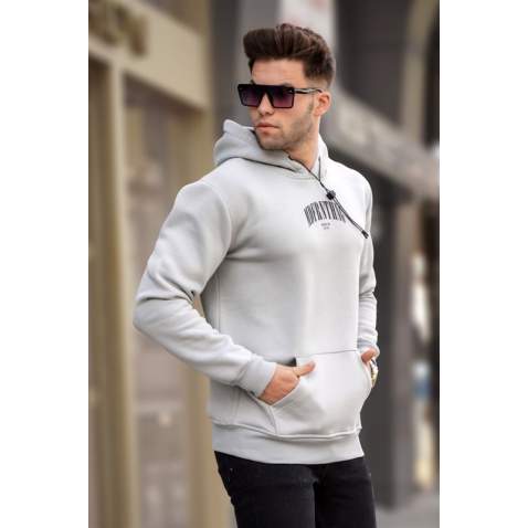 Madmext Boyalı Gri Kapüşonlu Sweatshirt 5331 - Boyalı gri