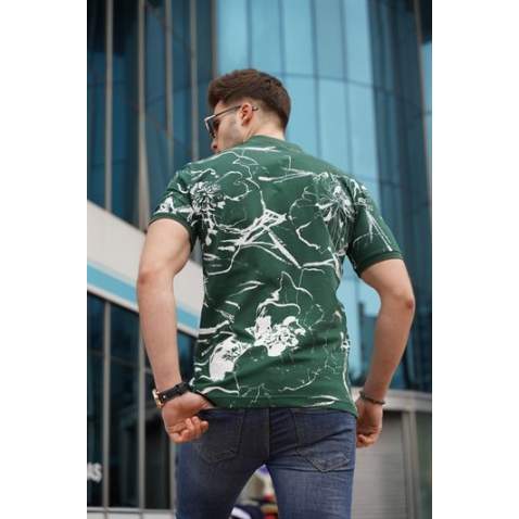 Men Designed Green Polo T-Shirt - Yeşil