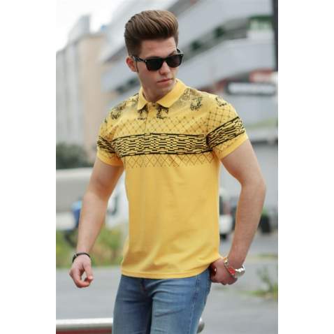 Madmext Yellow Printed Polo Shirt for Men 3057 - Sarı