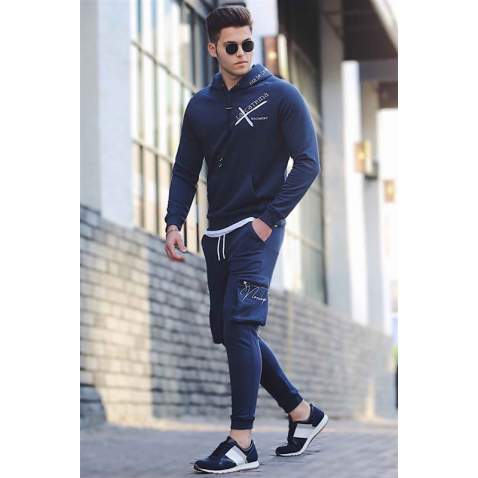 Madmext Navy Blue Printed Tracksuit 44314224 - Lacivert