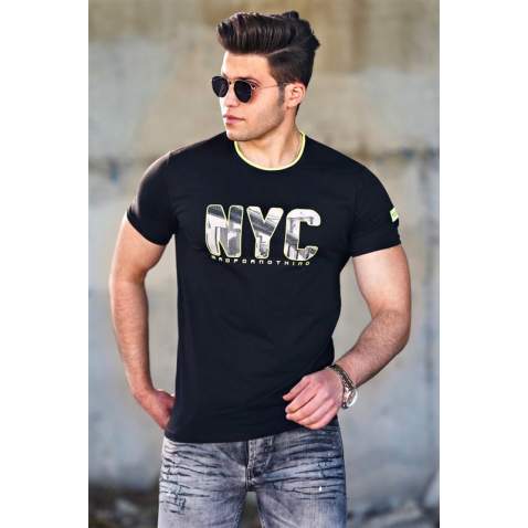 Madmext Black Printed T-shirt for Men 4601 - Siyah