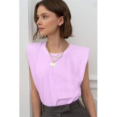 Mad Girls Pink Shoulder Pad T-shirt MG228 - Pembe