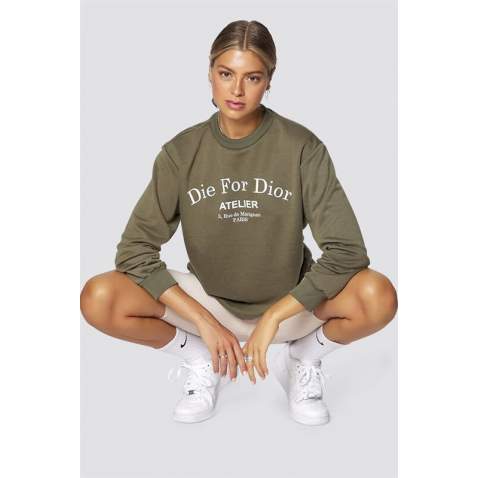 Mad Girls Khaki Printed Women Sweatshirt MG775 - Haki