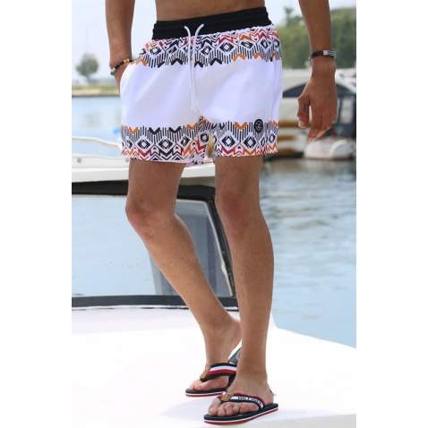 White Designed Swim Shorts 5788 - Beyaz