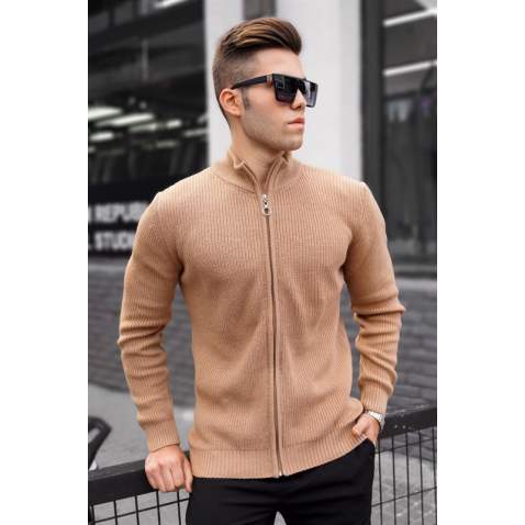 Madmext Men Beige Sweater With Zip 5198 - Bej