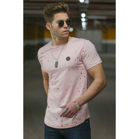 Madmext Soft Pink Paint Splatter Print T-shirt for Men 4505 - Pudra