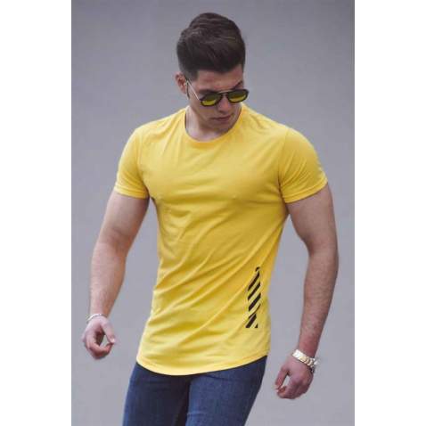 Madmext Yellow Printed T-shirt for Men 3023 - Sarı