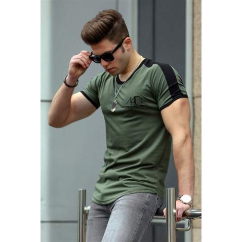 Madmext Men Printed Khaki T-Shirt 4472 - Haki