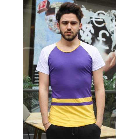 Madmext Purple Striped T-shirt for Men 3014 - Mor