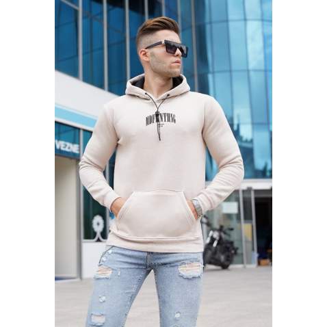 Madmext Beige Hoodie Sweatshirt For Men 5331 - Bej