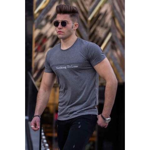 Madmext Grey Printed T-shirt for Men 4446 - Antrasit