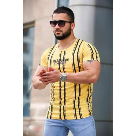 Madmext Yellow Striped T-shirt for Men Mad4048 - Sarı