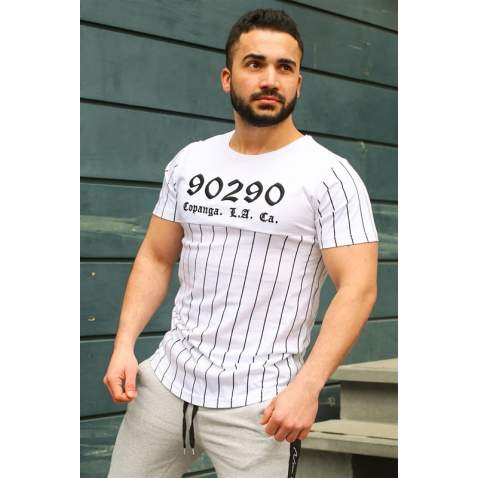 Madmext White Striped T-shirt for Men 2863 - Beyaz