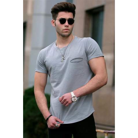 Madmext Grey Basic T-shirt for Men 4474 - Gri